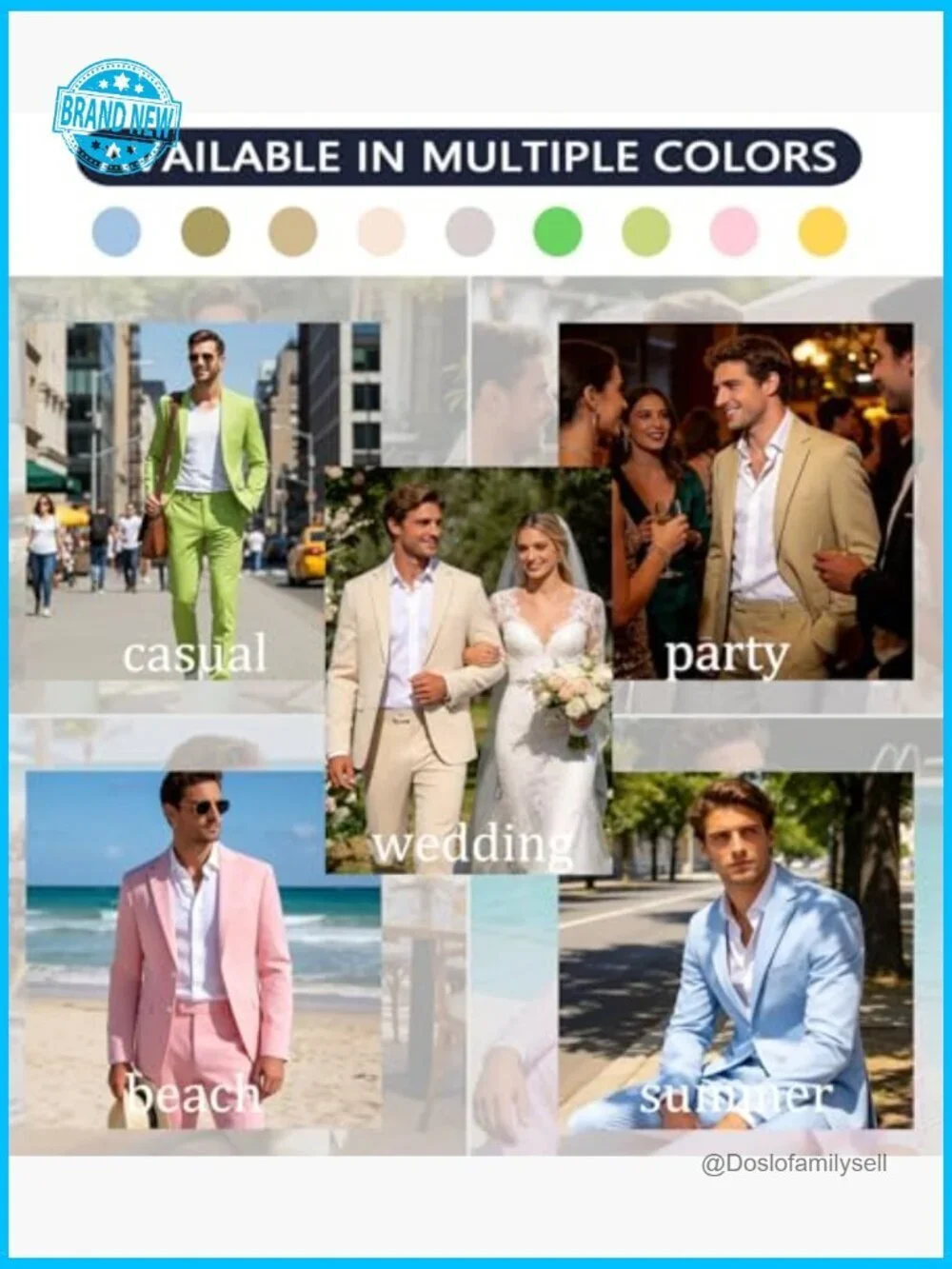 Linen Suit Set Slim Fit Casual Summer Wedding Beach Wear Two Piece